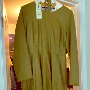 Olive green knee length leather like dress